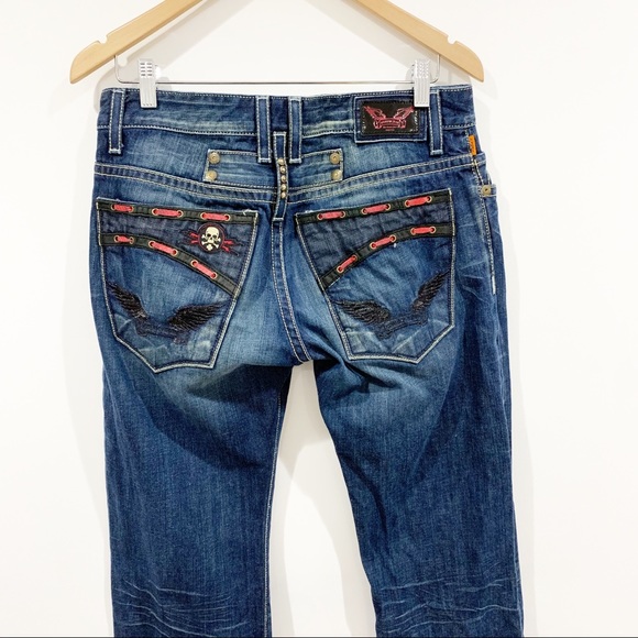Robin's Jean Other - Robin’s jean back pocket leather w/red trim Skull